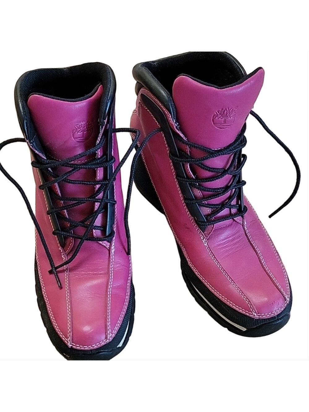 Timberland Euro Dub Ankle Pink Leather Biker Boots Size 8